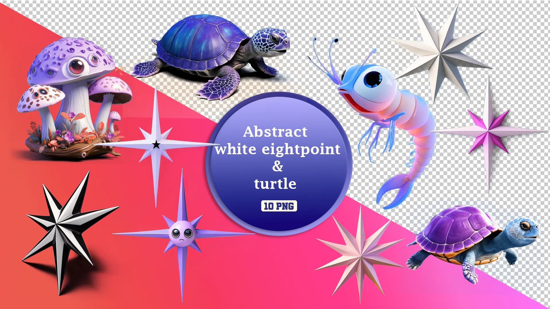 Cheerful Turtles and Magical Starburst 3D Design Pack image